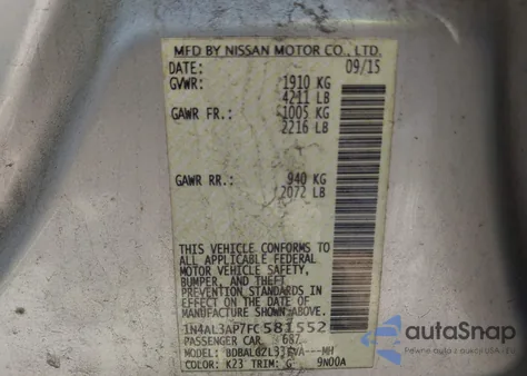 2015 Nissan Altima 2.5 S z USA, uszkodzony, nr VIN 1N4AL3AP7FC581552